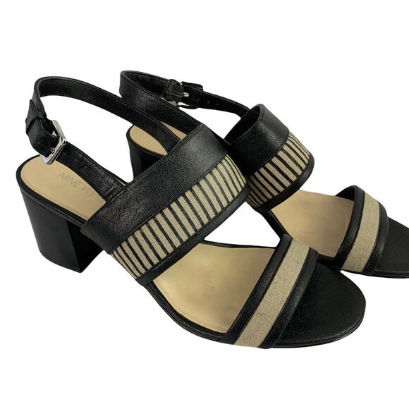 9M Nine West "Goodieo" Black and Tan 2.5" Block Heel Sandal Women's - Picture 1 of 9